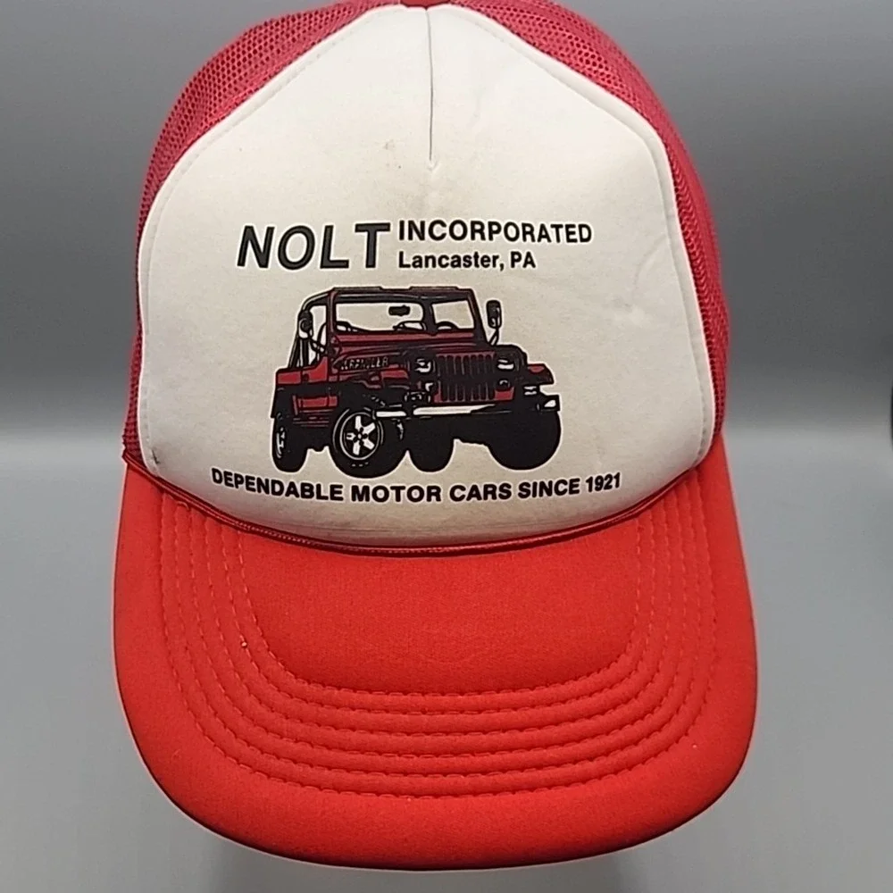 Nolt Incorporated Trucker Hat Red White Jeep Graphic Vintage Snapback